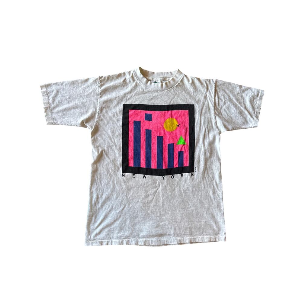 VTG Ciro Art Neon New York City USA Made Single Stitched L White Universitees